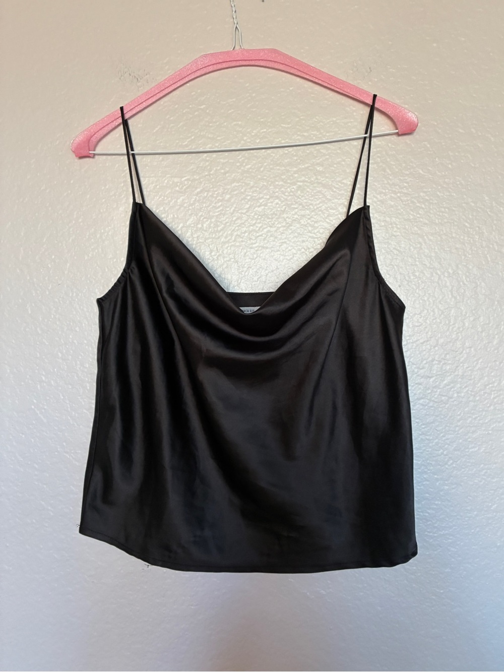 Kimchi Blue Black Satin Cowl Neck Camisole Top Women XS Adjustable Straps Silver
